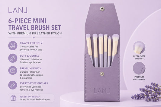LANJ 6-Piece Mini Travel Makeup Brush Set with Premium PU Leather Pouch