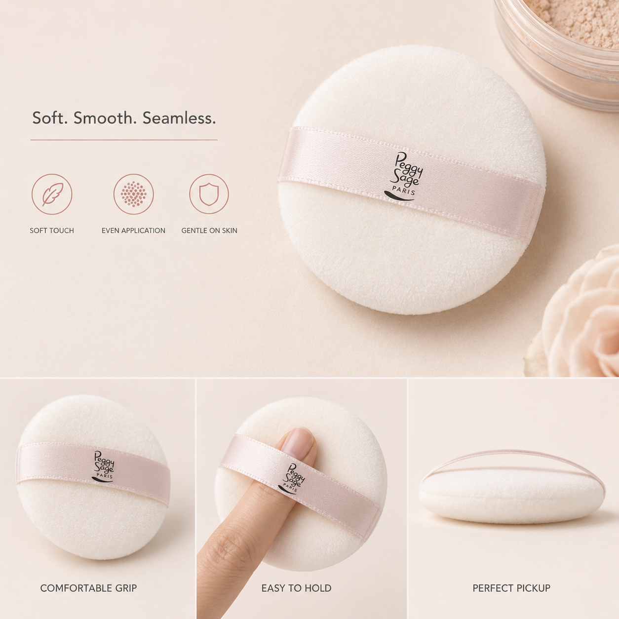 Peggy Sage Reusable Powder Puff β Soft Velour Makeup Puff for Loose & Compact Powder