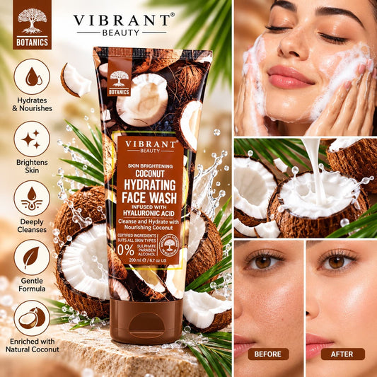 Vibrant Beauty Coconut Hydrating Face Wash 200ml with Hyaluronic Acid – Moisturizing Skin Brightening Facial Cleanser Price in Pakistan | Lotshop.pk