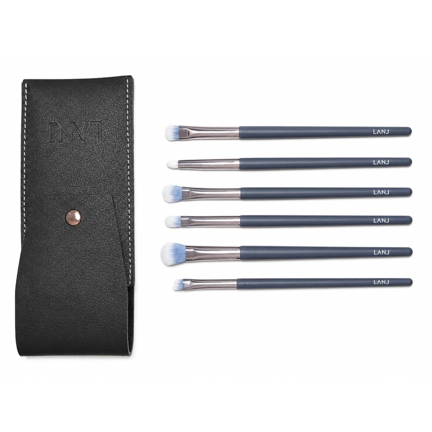 LANJ 6-Piece Mini Travel Makeup Brush Set with Premium PU Leather Pouch
