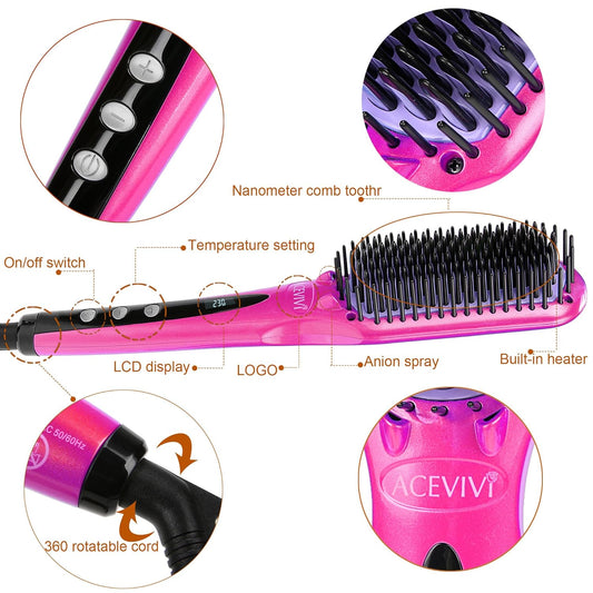 ACEVIVI Electric Hair Straightener Brush Comb – Salon - Quality Smoothness & Shine at Home - Lotshop.pk