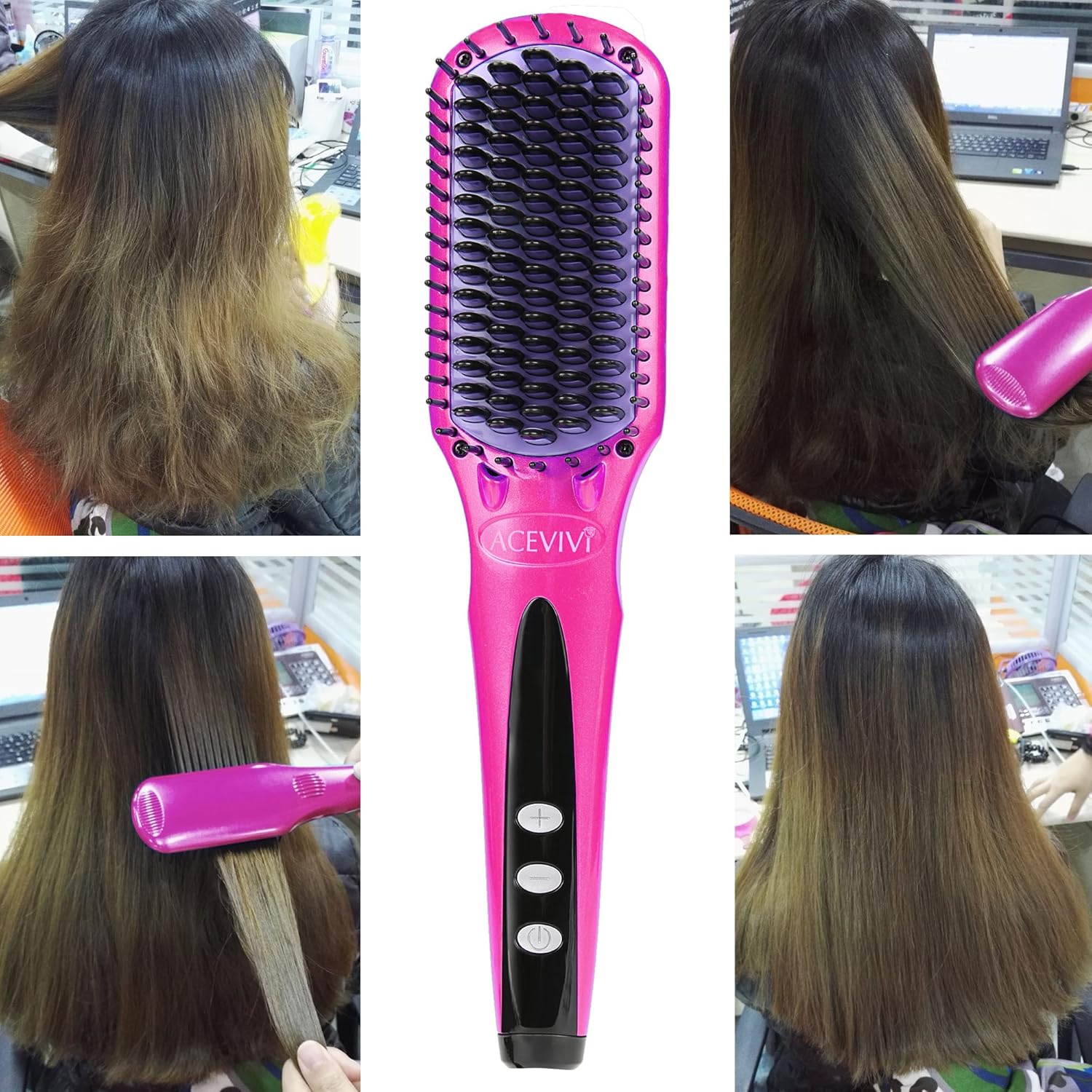 ACEVIVI Electric Hair Straightener Brush Comb – Salon - Quality Smoothness & Shine at Home - Lotshop.pk