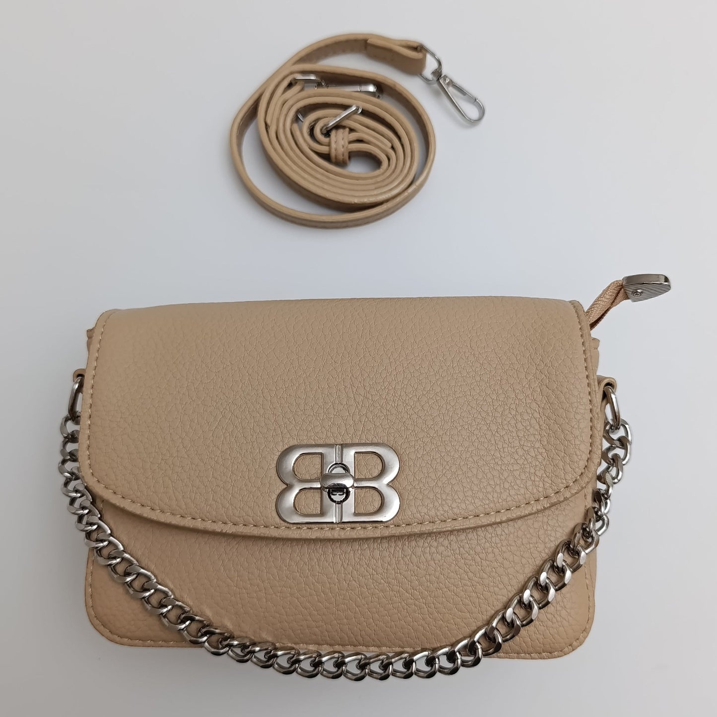 BB Logo Chain Crossbody Bag – Premium Faux Leather, Multiple Colors - 0128 - Lotshop.pk