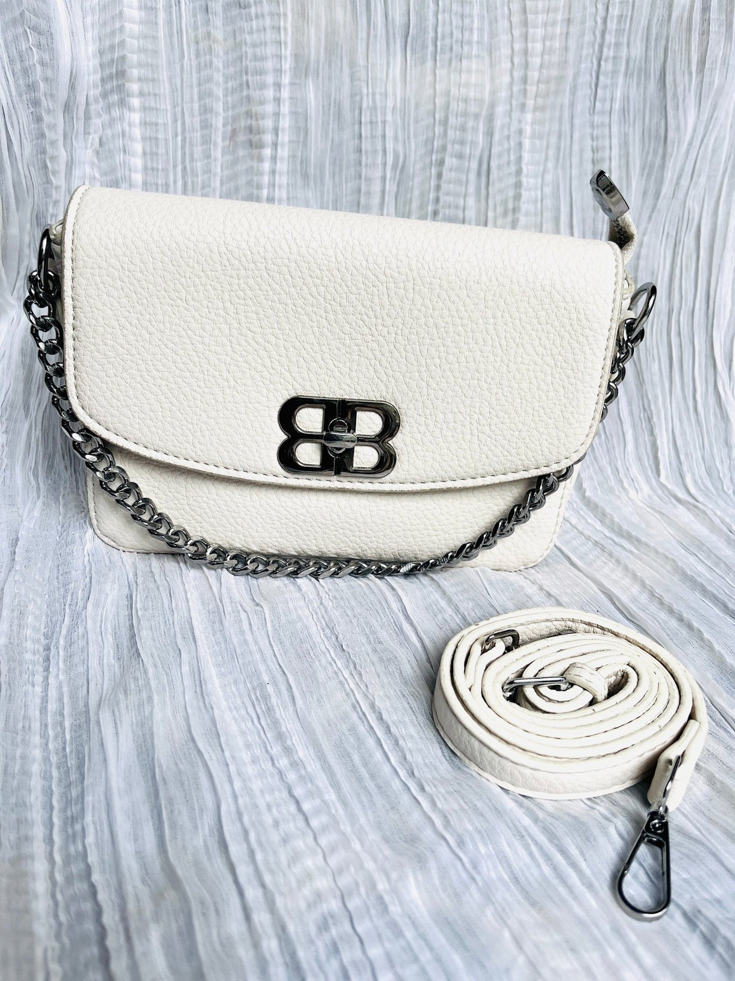 BB Logo Chain Crossbody Bag – Premium Faux Leather, Multiple Colors - 0128 - Lotshop.pk