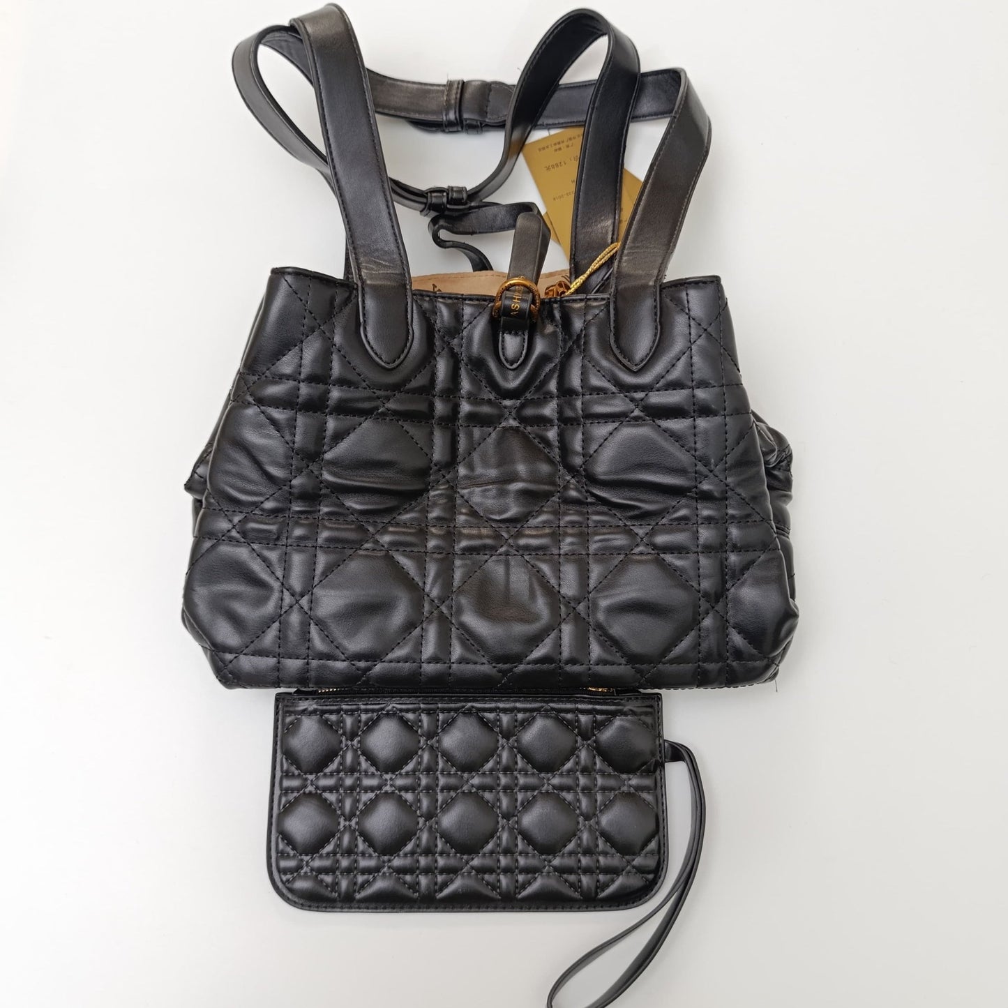 Black Quilted Tote Bag with Matching Pouch – Elegant PU Leather Shoulder Bag Set - Lotshop.pk