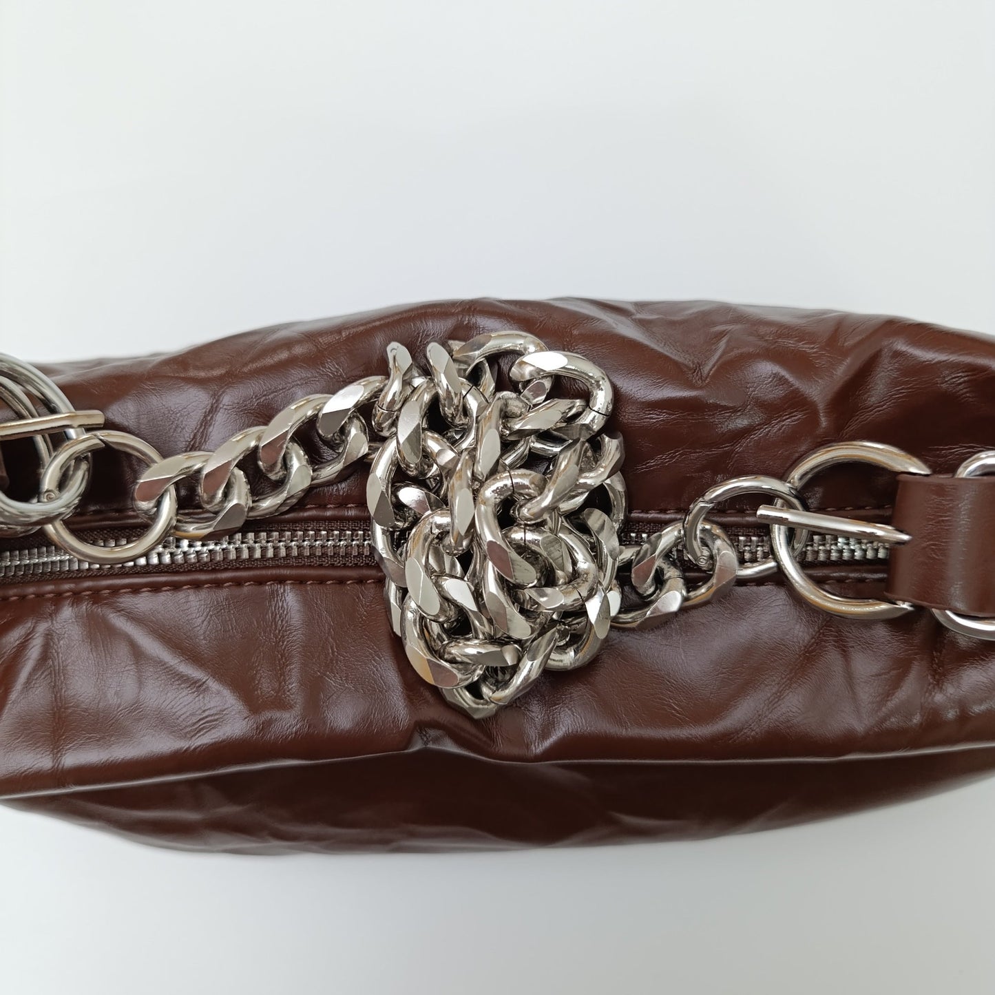 Brown Luxe Crinkle Faux Leather Shoulder Bag β Trendy YSL - Inspired Chain Strap Handbag πΌ - 5645 - Lotshop.pk