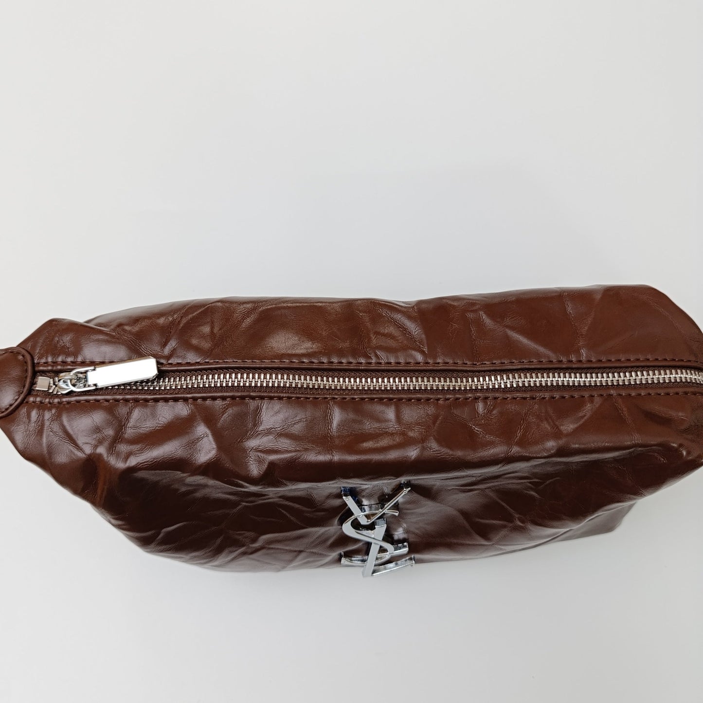 Brown Luxe Crinkle Faux Leather Shoulder Bag β Trendy YSL - Inspired Chain Strap Handbag πΌ - 5645 - Lotshop.pk