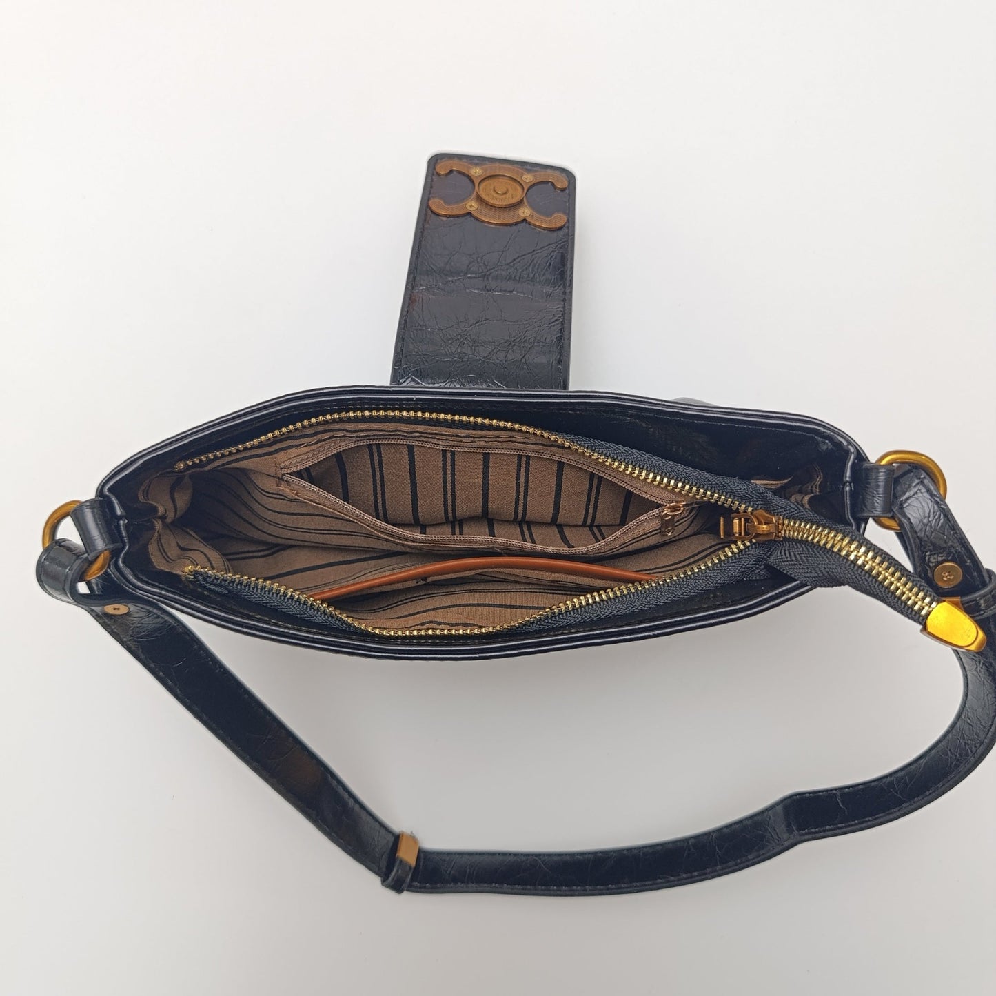 Crescent Emblem Shoulder Black & Brown Bag – Dual Strap Design - Lotshop.pk