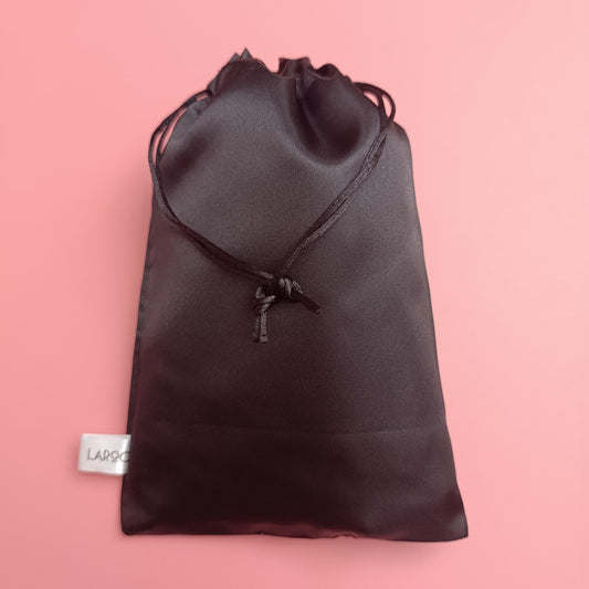 🖤 LAROC Black Satin Drawstring Pouch – Elegant Storage for Makeup, Jewelry & Gifts 🎀 - Lotshop.pk