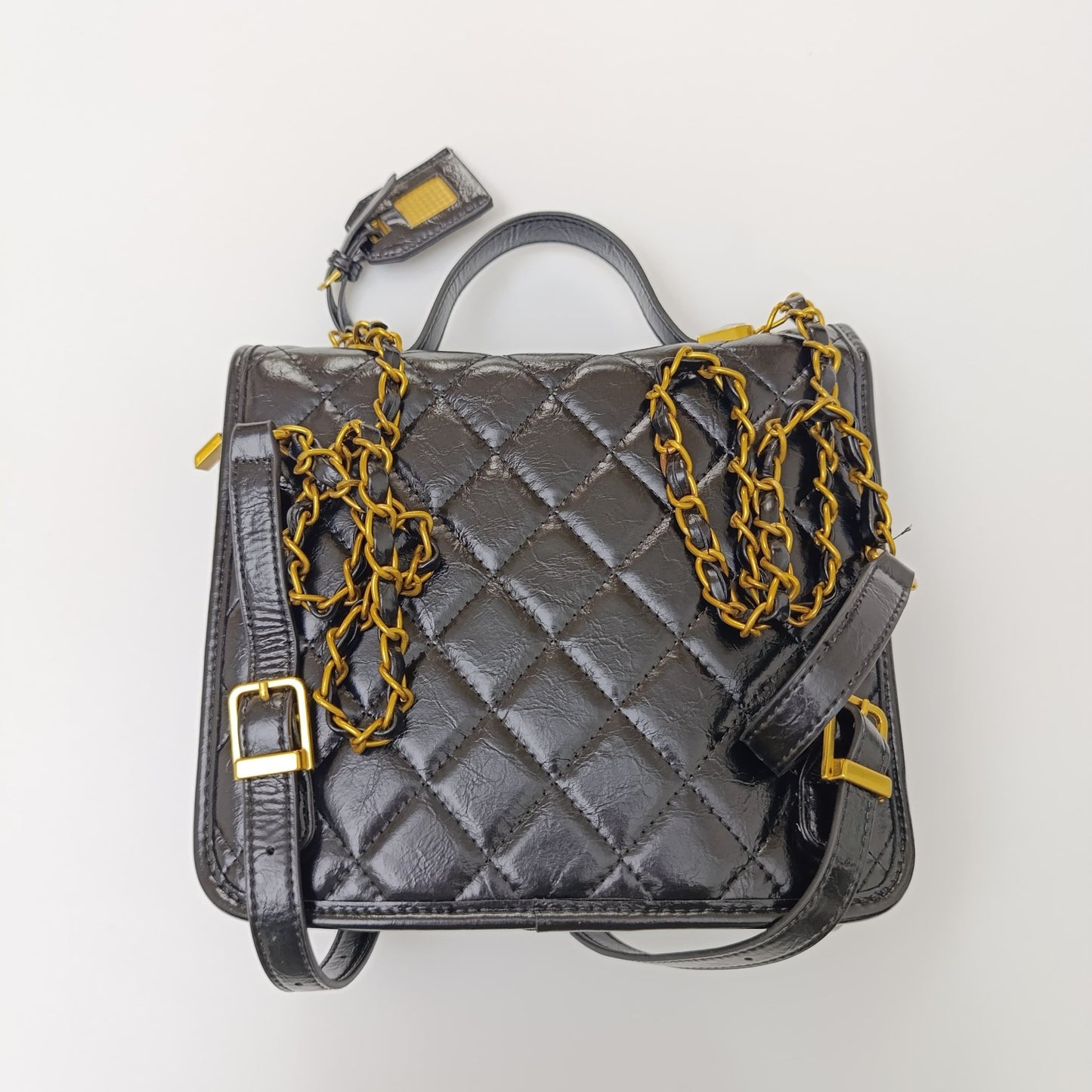 Luxury Black Quilted Chain - Strap Backpack Handbag – Convertible Crossbody for Modern Elegance - Lotshop.pk