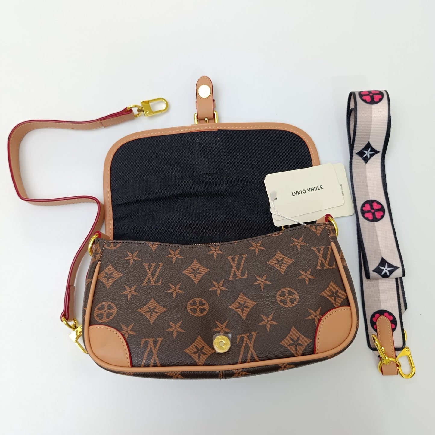 Luxury Monogram Brown Crossbody Bag with Dual Straps – Designer - Inspired Elegance - 1638 - Lotshop.pk
