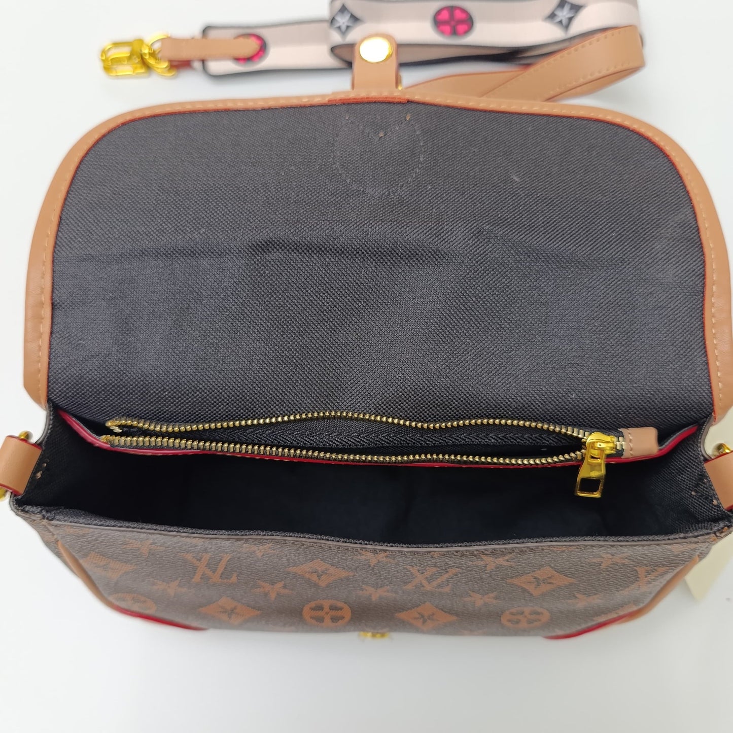 Luxury Monogram Brown Crossbody Bag with Dual Straps – Designer - Inspired Elegance - 1638 - Lotshop.pk