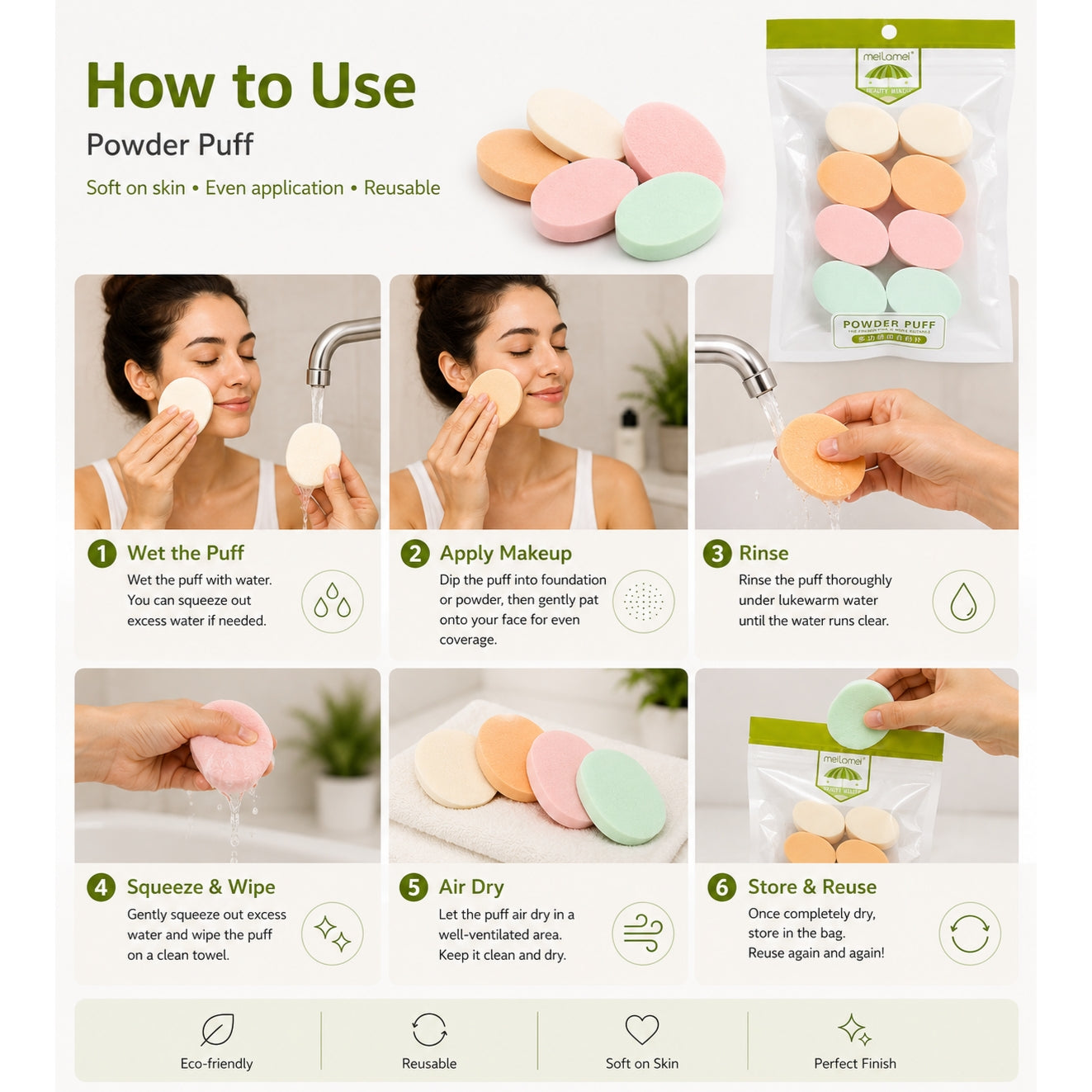 MeiLamei Soft Makeup Powder Puff Sponges Set 8-Pcs – Best Price Online in Pakistan