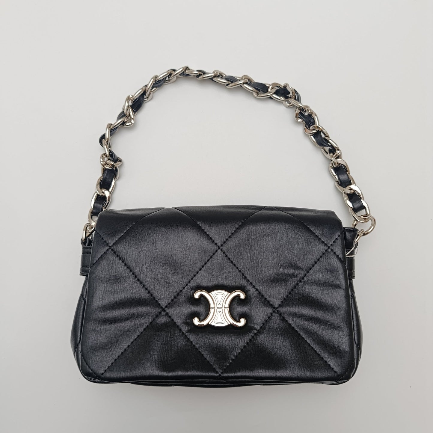 Premium Quilted Chain - Strap Shoulder Bag – Black & White - 2239 - Lotshop.pk