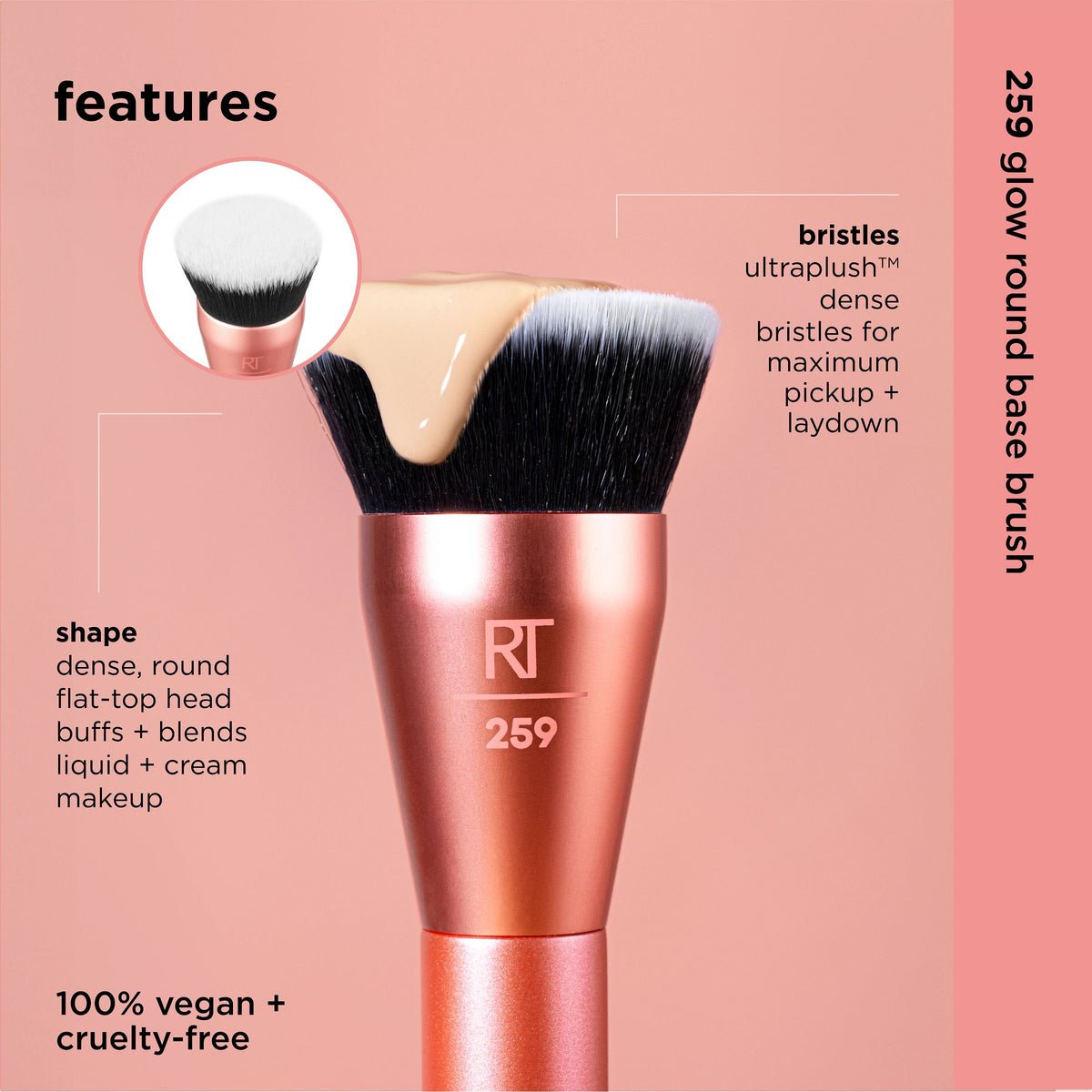 Real Techniques 259 Glow Round Base Makeup Brush – Flawless Foundation Buffing Brush - Lotshop.pk