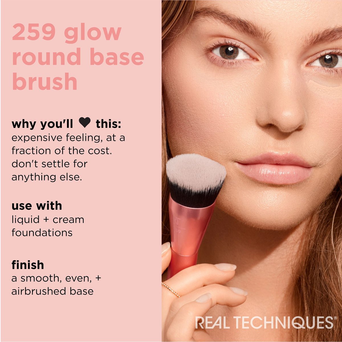 Real Techniques 259 Glow Round Base Makeup Brush – Flawless Foundation Buffing Brush - Lotshop.pk
