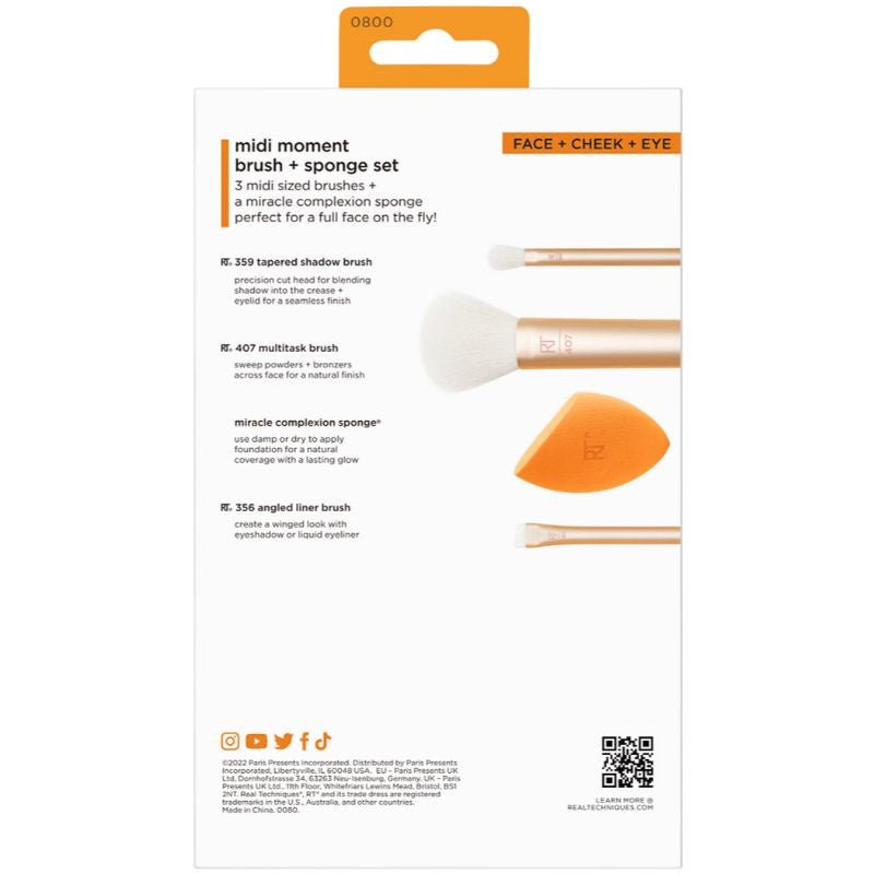 Real Techniques Midi Moment Brush + Sponge Set – Face, Cheek & Eye Makeup Kit - Lotshop.pk