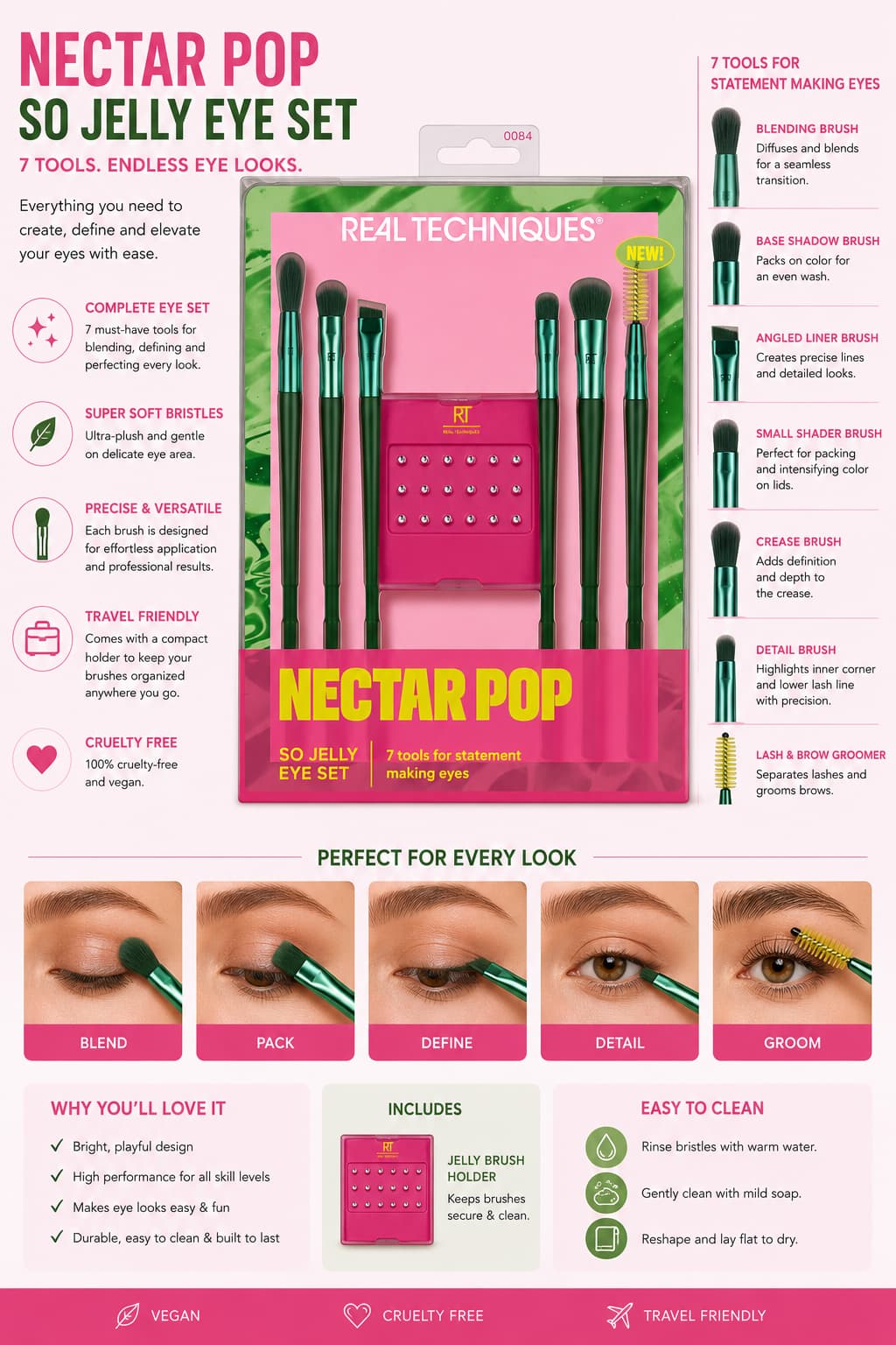 Real Techniques Nectar Pop So Jelly Eye Set 7-Piece Makeup Brushes with Eye Gems Pakistan
