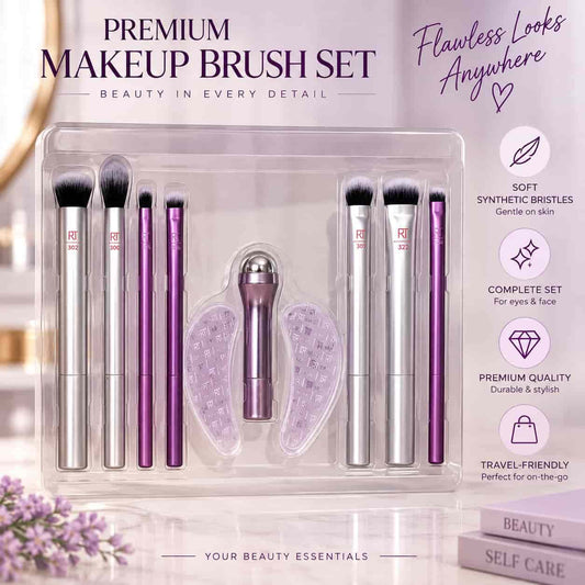 Real Techniques Premium Makeup Brush Set with eye cooling roller and under-eye shields price online in Pakistan