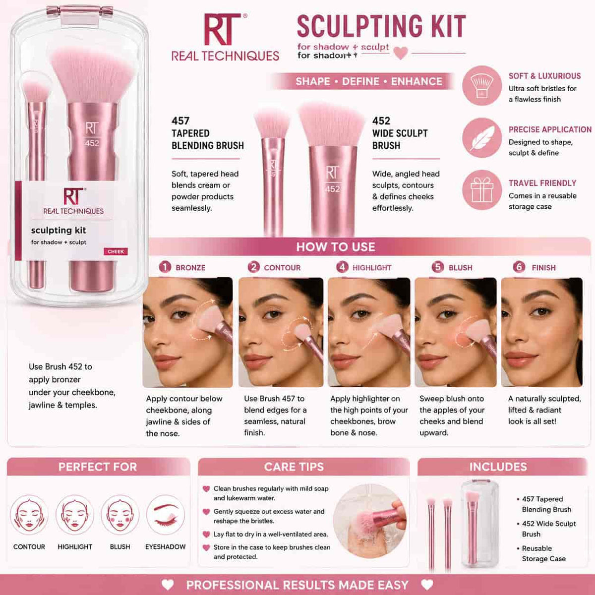 Real Techniques Sculpting Kit RT 451 & 452 2-piece contour and blending makeup brush set available in Pakistan