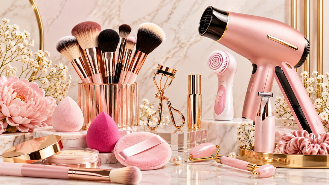 Essential beauty tools including makeup brushes, beauty sponges, powder puffs and hair styling accessories in Pakistan at Lotshop.pk