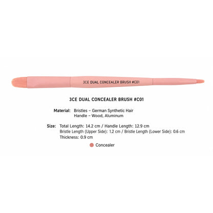 3CE Dual Concealer Brush #C01 – Professional Double-Ended Concealer & Eyeliner Makeup Brush

