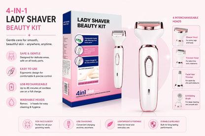 4-in-1 USB Rechargeable Lady Shaver Beauty Kit – Women's Hair Remover & Grooming Trimmer Pakistan