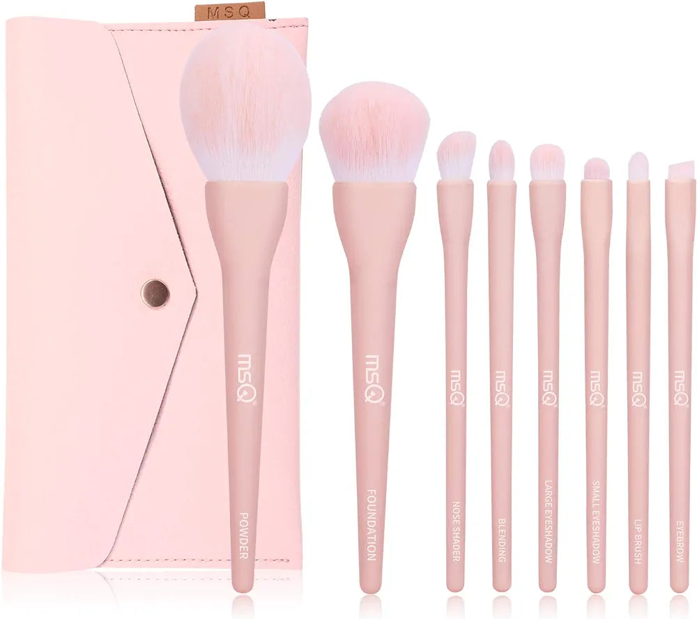 MSQ Make Up Brushes Set 8Pcs with Bag-(Pink)
