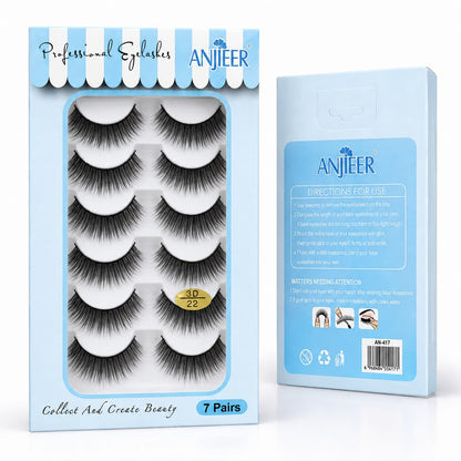 ANJIEER 3D False Eyelashes 7 Pairs – Natural Fluffy Voluminous Reusable Lashes