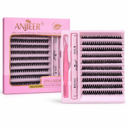 ANJIEER DIY Cluster Eyelashes Kit with Mixed Lashes, Bond, Seal & Tweezers – False Lashes Pakistan