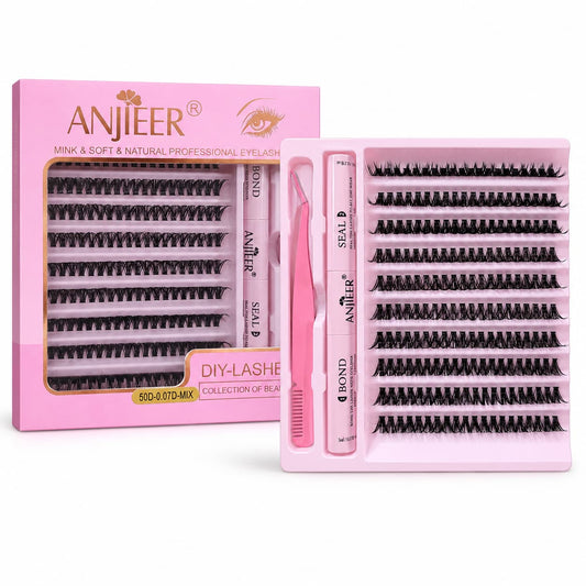 ANJIEER DIY Cluster Eyelashes Kit with Mixed Lashes, Bond, Seal & Tweezers – False Lashes Pakistan