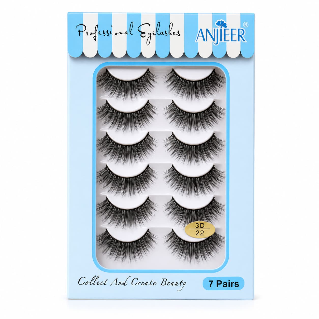 ANJIEER 3D False Eyelashes 7 Pairs – Natural Fluffy Voluminous Reusable Lashes