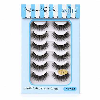 ANJIEER 3D False Eyelashes 7 Pairs – Natural Fluffy Voluminous Reusable Lashes