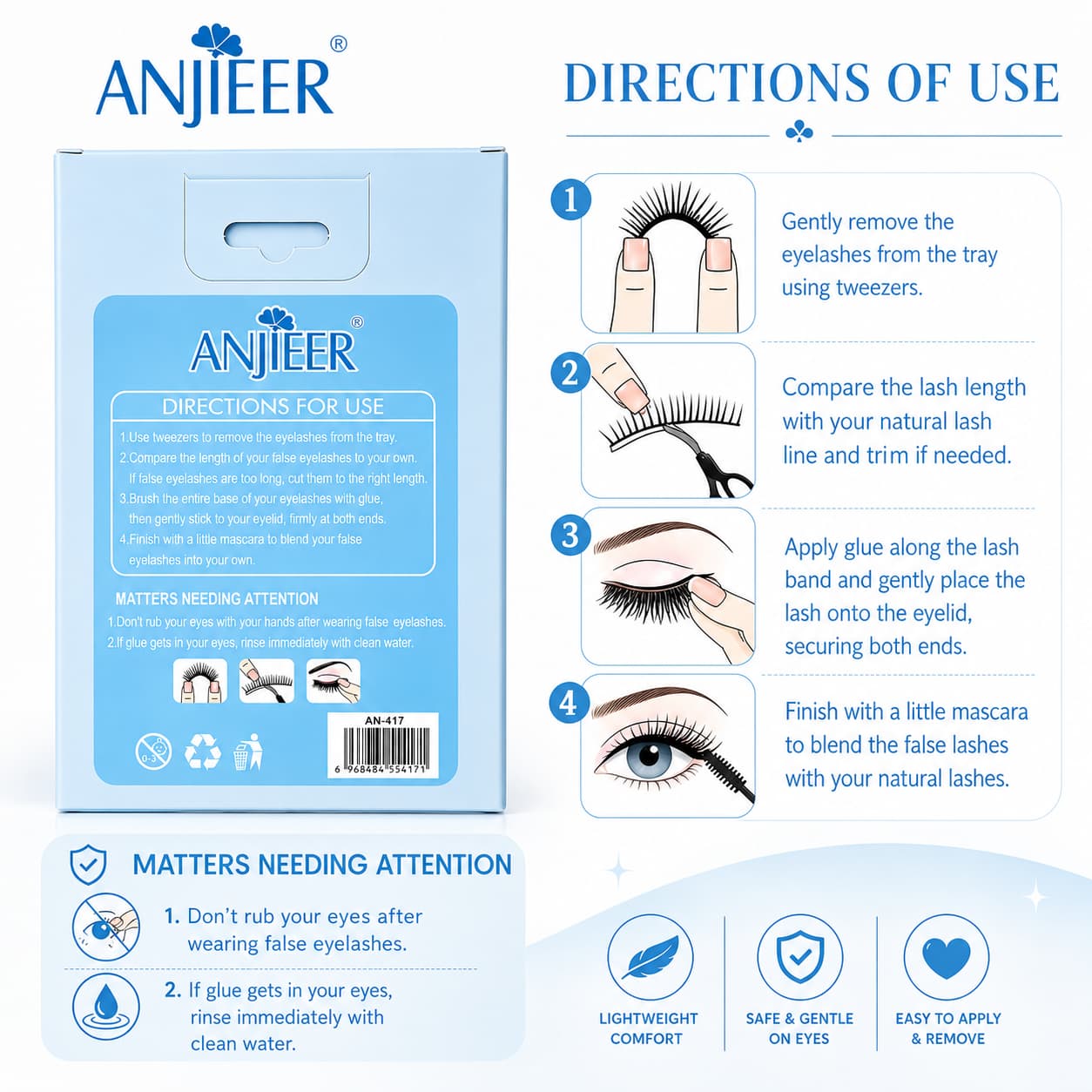 ANJIEER 3D False Eyelashes 7 Pairs – Natural Fluffy Voluminous Reusable Lashes
