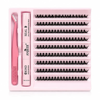 ANJIEER DIY Cluster Eyelashes Kit with Mixed Lashes, Bond, Seal & Tweezers – False Lashes Pakistan