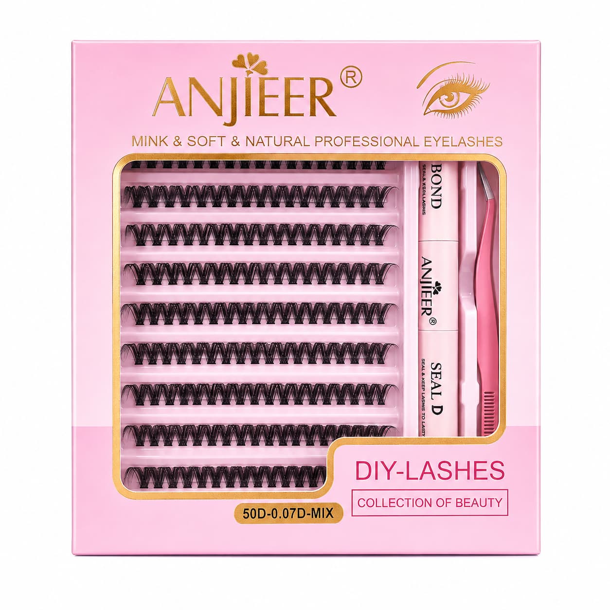ANJIEER DIY Cluster Eyelashes Kit with Mixed Lashes, Bond, Seal & Tweezers – False Lashes Pakistan
