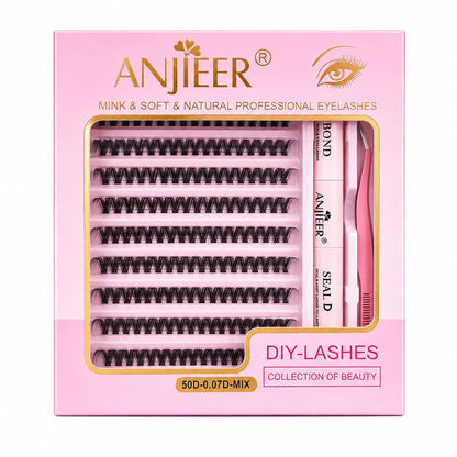 ANJIEER DIY Cluster Eyelashes Kit with Mixed Lashes, Bond, Seal & Tweezers – False Lashes Pakistan