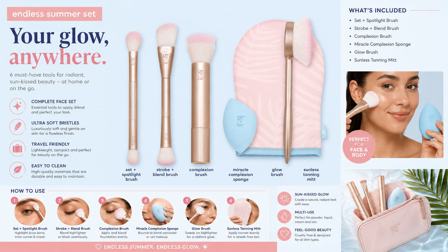 Buy Professional real techniques endless summer makeup brushes set 6 piece radiance kit prie online in Pakistan