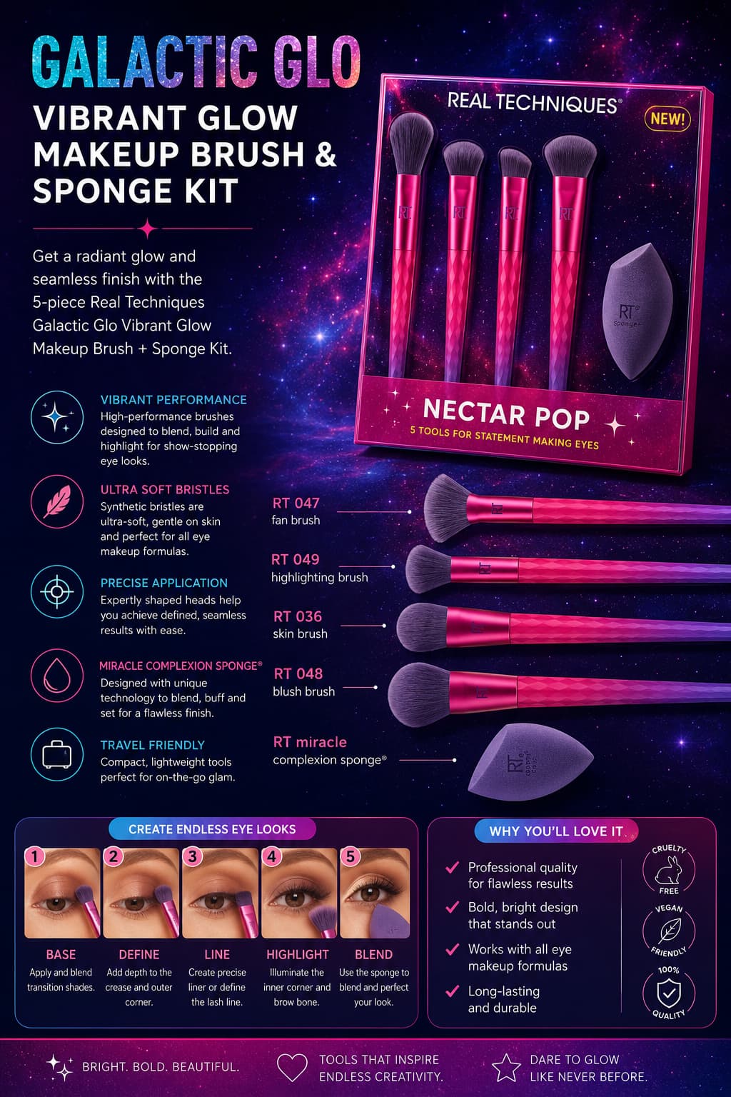 Real Techniques Galactic Glo Vibrant Glow 5-Piece Makeup Brush & Sponge Set Pakistan