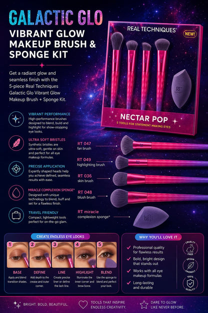 Real Techniques Galactic Glo Vibrant Glow 5-Piece Makeup Brush & Sponge Set Pakistan