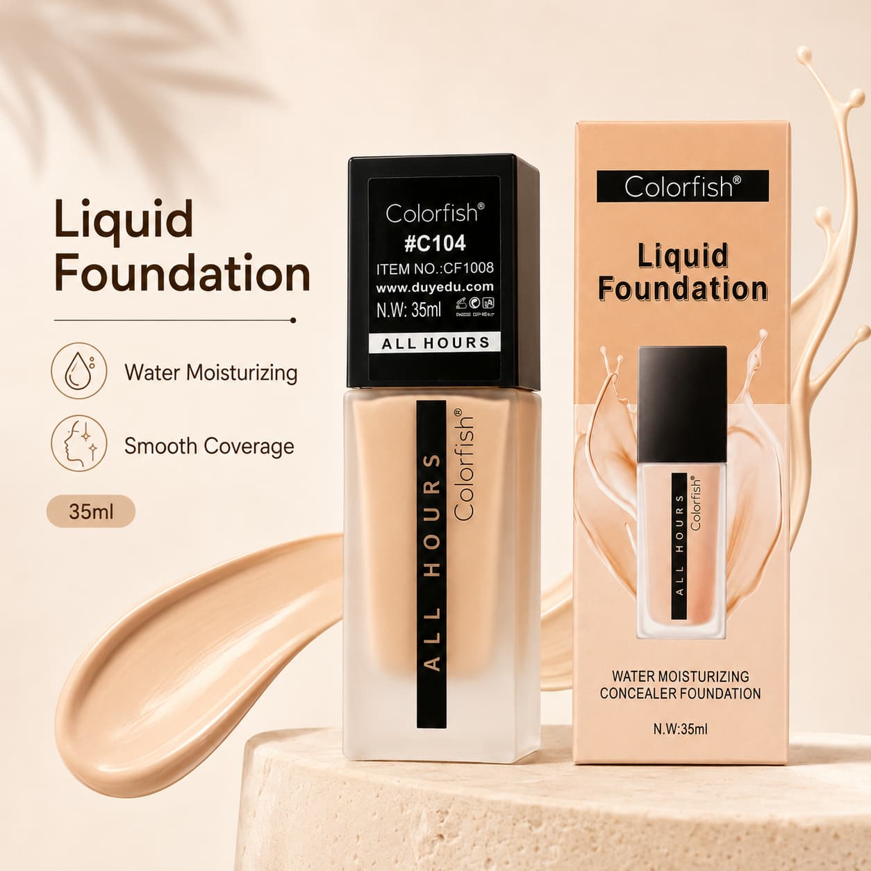 Colorfish Liquid Foundation 35ml – Smooth Flawless Makeup Base in Shades 01, 02, 03 & 04 Pakistan