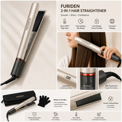 FURIDEN Professional Hair Straightener with 2.5m Long Wire – Original Imported Hair Styling Flat Iron