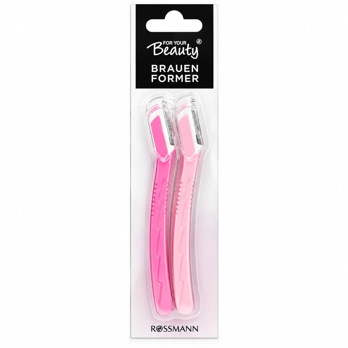 For Your Beauty Rossmann 2-Piece Pink Eyebrow Razor Set with Protective Covers for Eyebrow Shaping and Facial Hair Removal – Beauty Tools Pakistan