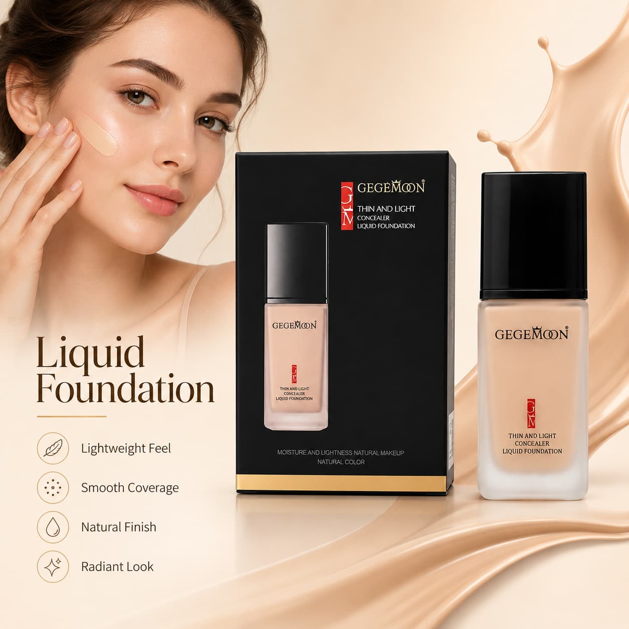 GEGEMOON Thin & Light Liquid Foundation 30ml – Natural Color Lightweight Makeup Base Pakistan