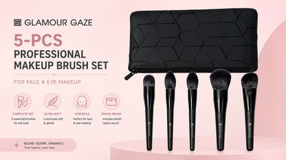 Glamour Gaze 5-Pcs Professional Makeup Brushes Set with Pouch –  For Face & Eye Makeup