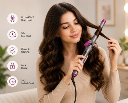 Professional Ceramic Hair Curling Iron with Clamp for Long-Lasting Curls and Waves