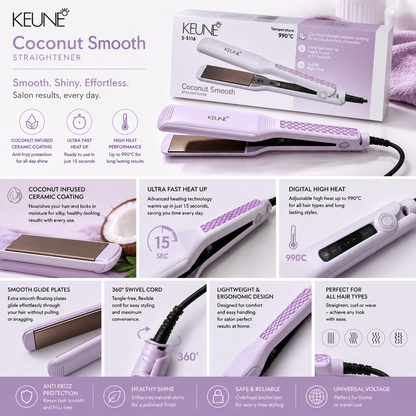 KEUNE Coconut Smooth Hair Straightener S-5116 – Ceramic Hair Straightener for Smooth & Frizz-Free Hair