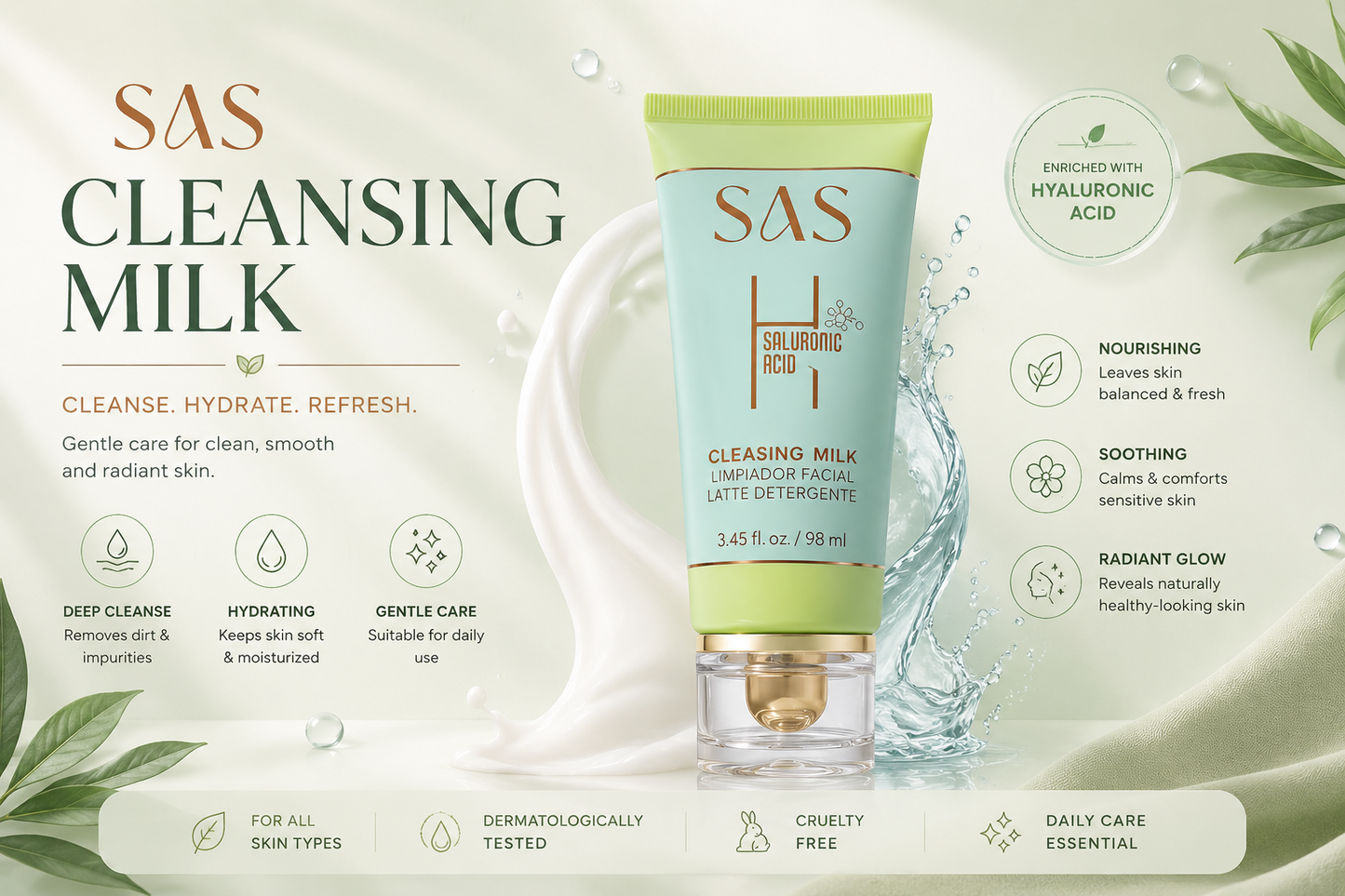 Hyaluronic Acid Cleansing Milk – Deep Hydration Facial Cleanser | Soft & Glowing Skin