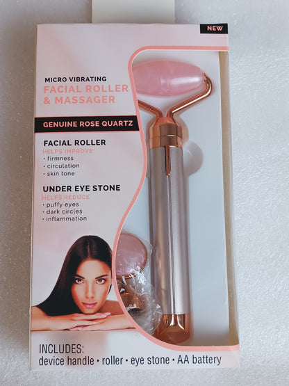 Micro Vibrating Facial Roller &amp; Massager + Under-Eye Stone Set