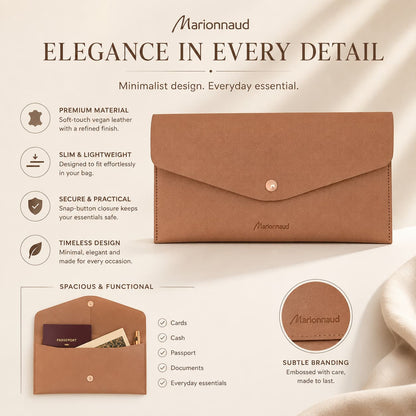 Marionnaud Paris Luxury Leather Brush Clutch – Metallic Rose Gold Pouch
